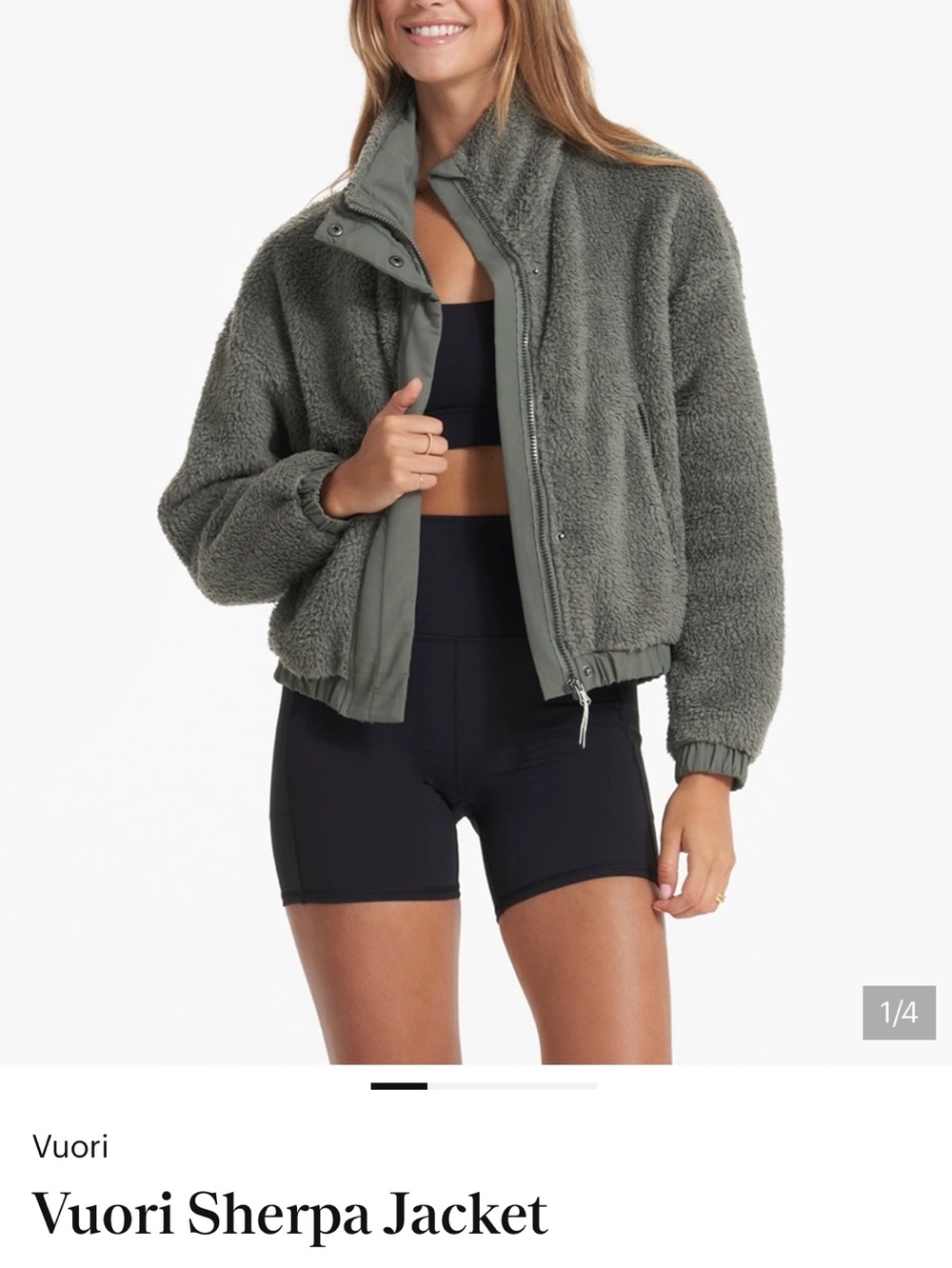 Vuori Olive Green Sherpa Zip Jacket